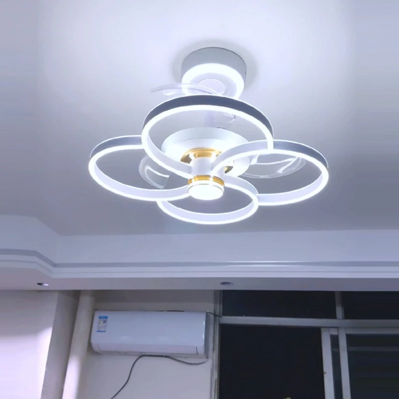Restaurant Invisible Ceiling Fan Pendant Lights Silent High Wind Frequency Conversion Energy-saving Modern Bedroom LED Fan Lamps
