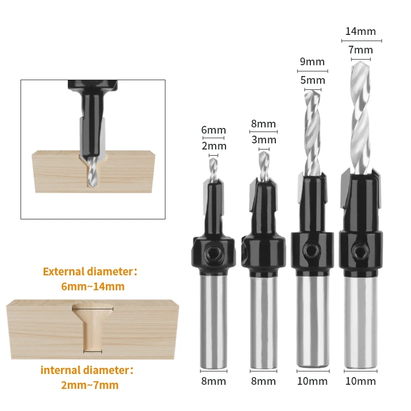 YUSUN 1PC 8MM 10MM Shank Countersink Bit With Double Screw Router Bit Woodworking Milling Cutter For Wood Bit Face Mill