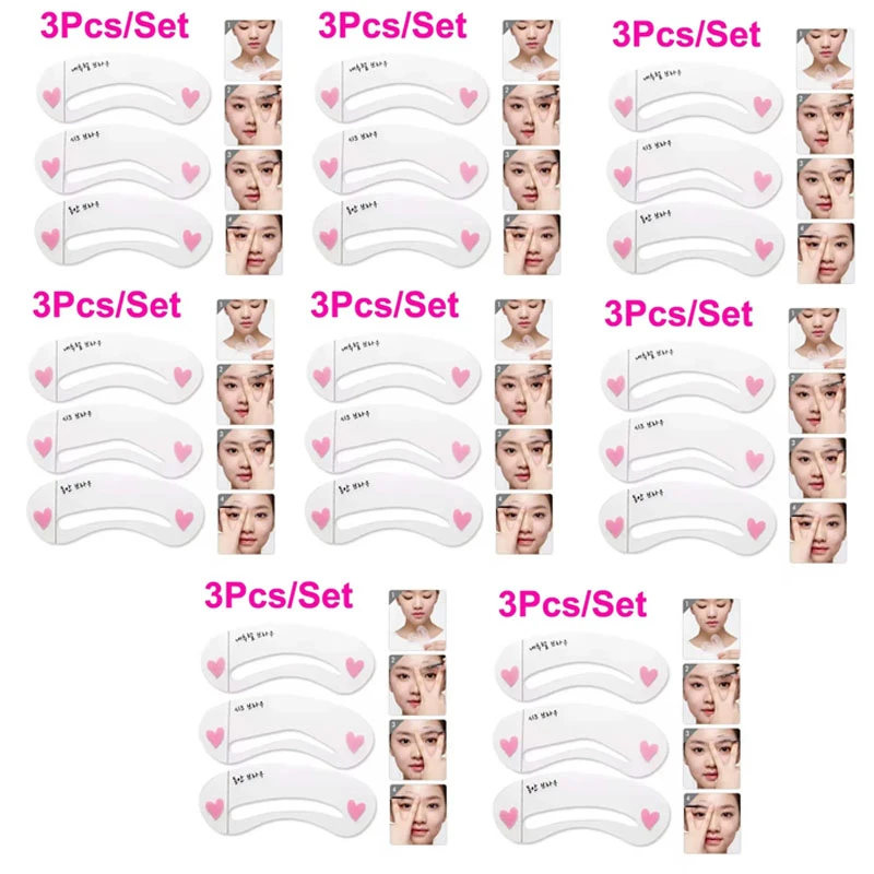 3 In 1 Reusable Eyebrow Stencil Beauty Makeup Brow Stamp Template Eyebrows Shape Set Eye Brow Makeup Tools