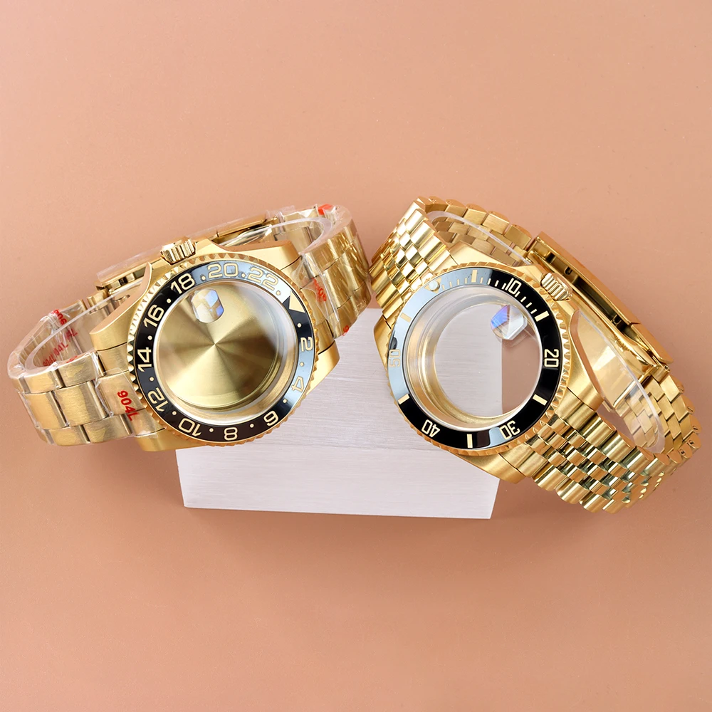 Gold 40mm Watch Case For SUB GMT YACHT-MASTER NH34 NH35 NH36 NH38 Movement 28.5mm Dial 316L Stainless Steel Jubilee/Oyster Strap