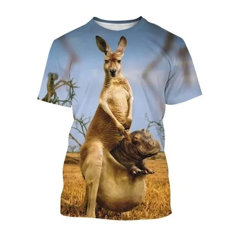 Funny Kangaroo T-Shirts Animal 3D Print Streetwear Men Women Fashion Oversized Short Sleeve T Shirt Kids Tees Tops Man Clothing