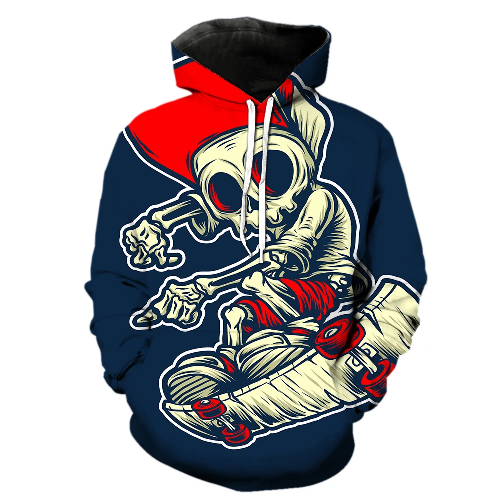 

Cartoon Skull Skateboard Men's Hoodies With Hood Jackets Hip Hop 3D Printed Pullover Funny Oversized Teens Sweatshirts Unisex