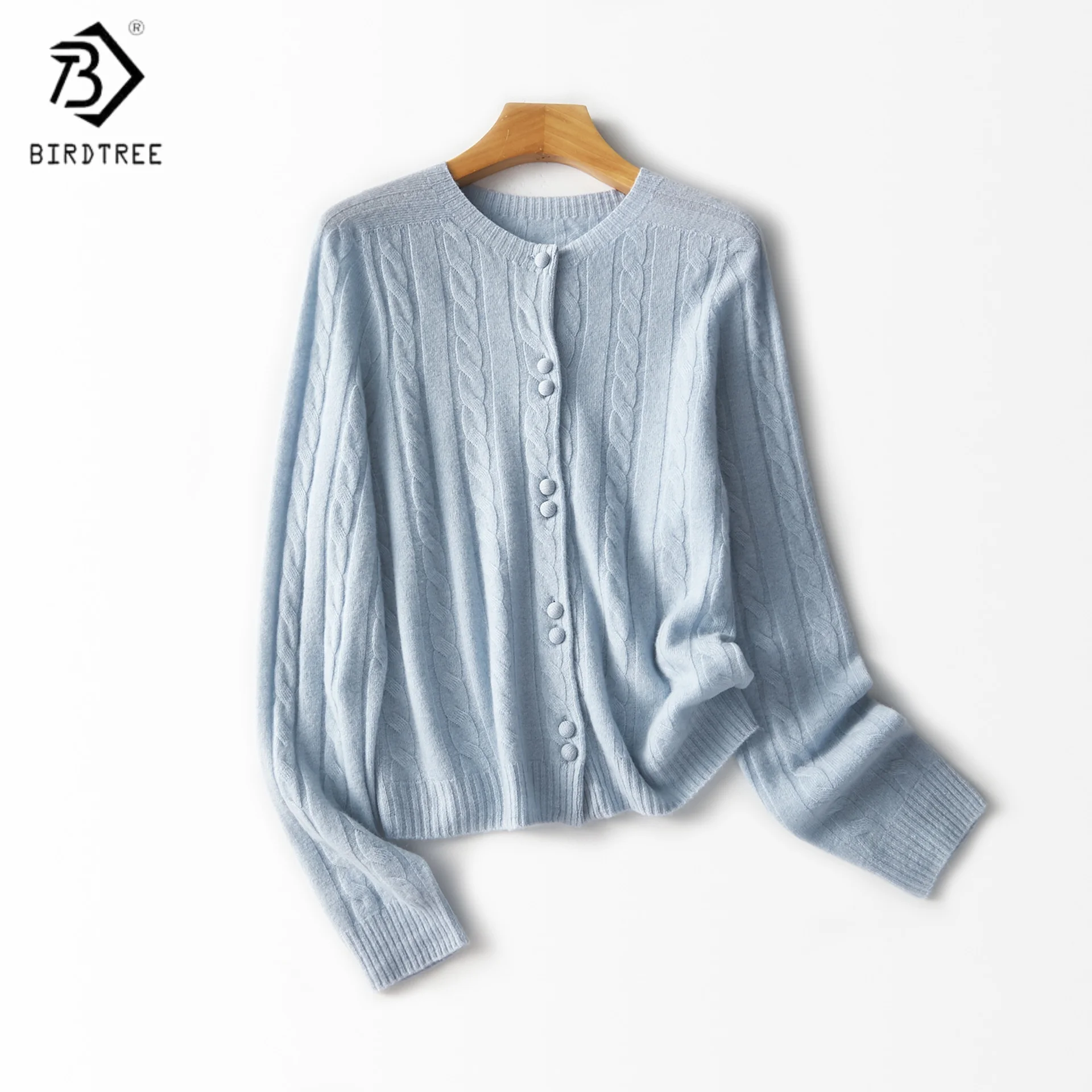 

Birdtree, вязаный кардиган из 100% мериносовой шерсти, женский однобортный трикотаж с круглым вырезом и длинными рукавами, осенне-зимний свитер 2025 T5O416JF