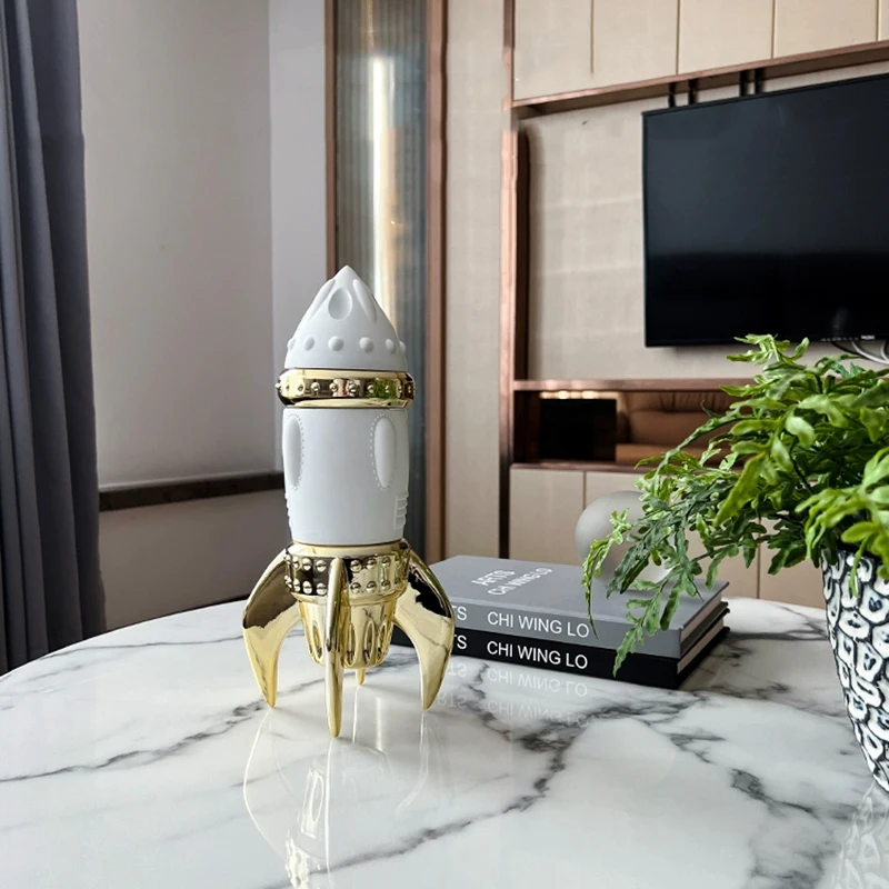 l*-Space Rocket Ornaments,Creative Artwork Decor,Rocket Model Sculpture, Desktop Decoration,Nordic Crafts Statue,Art Gift
