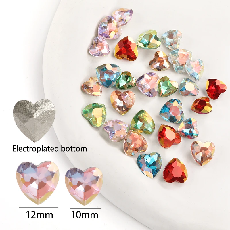 Glitter Heart Glass Strass cristalli Strass Pointback Nails Art Diamond decorazioni colla sui vestiti fai da te cucire gemme accessori