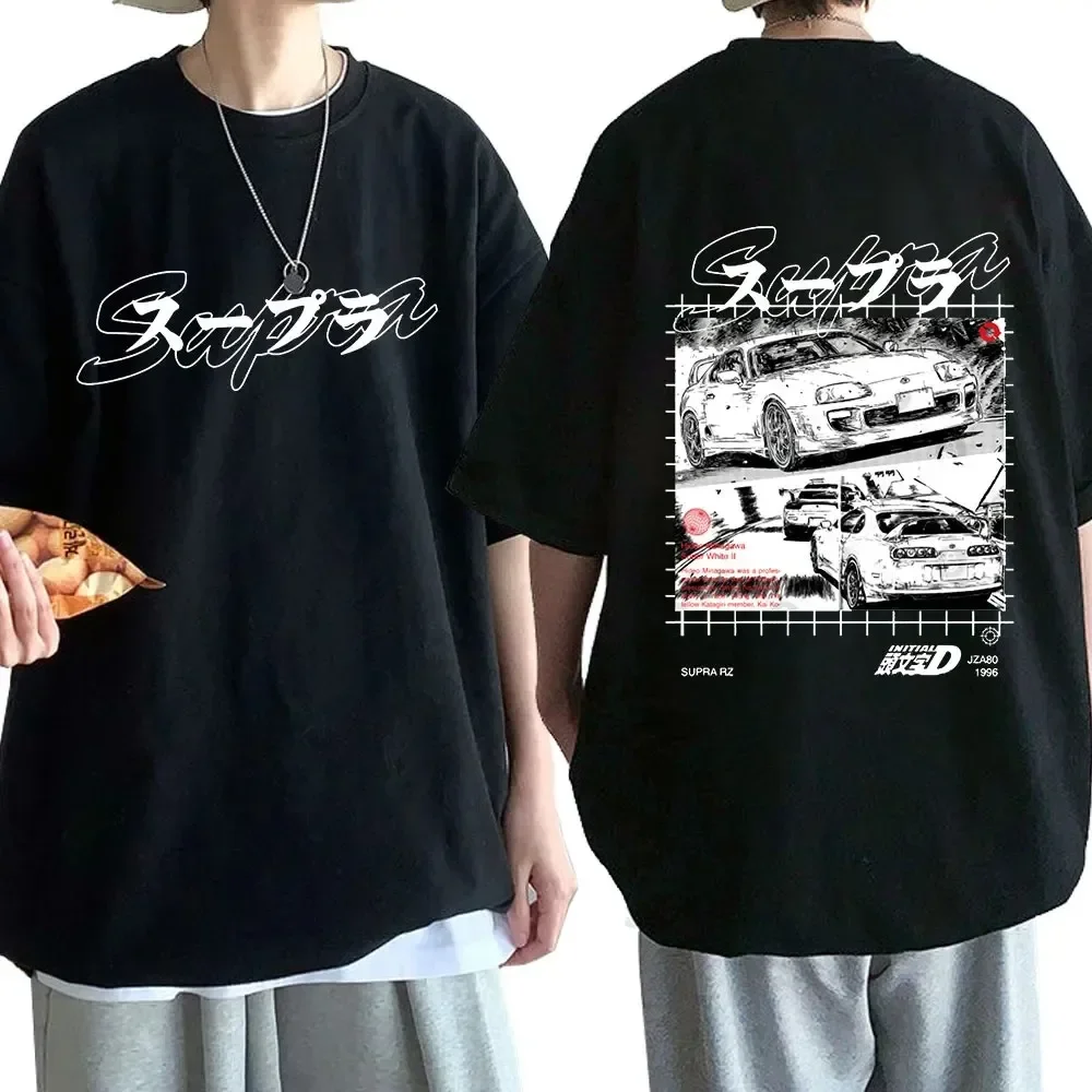 Anime Drift AE86 Initial D Double Sided T Shirt O-Neck Short Sleeves Summer Casual Unisex R34 Skyline GTR JDM Manga T-Shirts