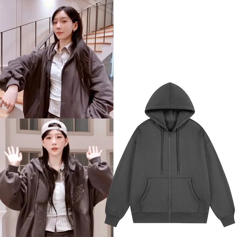 

Куртка-кардиган Girls' Generation Hyoyeon TheTENSE с капюшоном на молнии, свободного кроя, для весны и осени, повседневная, для города