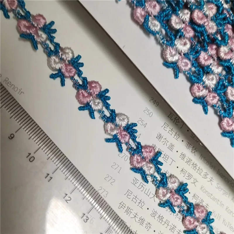 8Yards 2cm Wide Shiny Blue Pink Flower Venise Diy Venice Lace Clothing Accessories Of Various Garment,Bra.Skirt Underwear