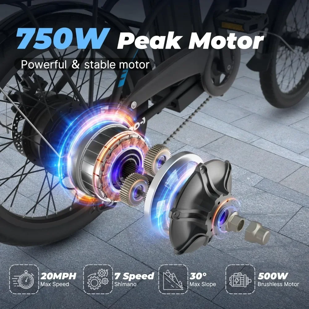 Bici elettrica-Peak 750W Ebike pieghevole, batteria al litio rimovibile 48V, pendolare bicicletta elettrica pieghevole da 20 