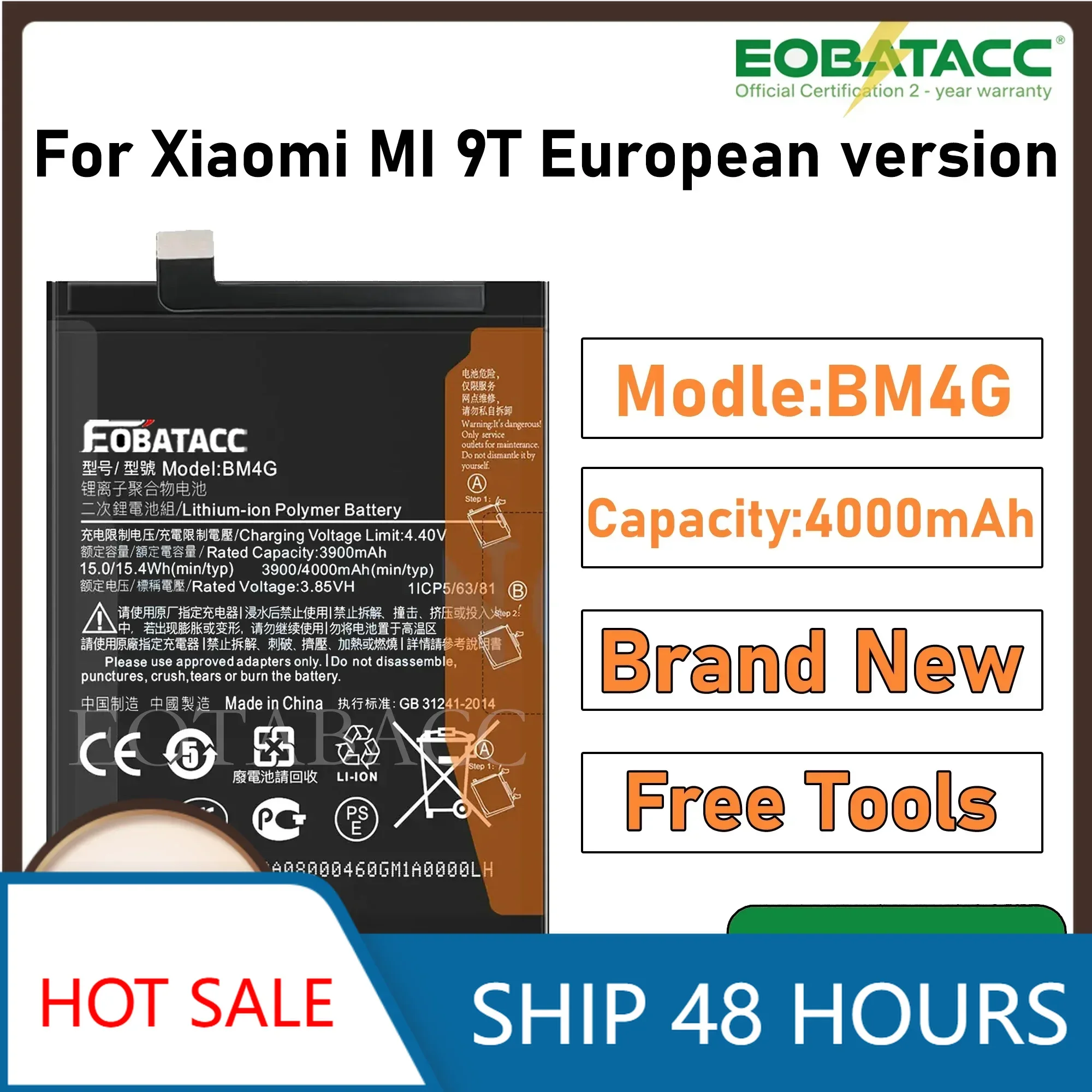 2025 Years EOBATACC 100% New BM4G Battery For XiaomiMI 9T  4000mAh Batteries+Free Tools