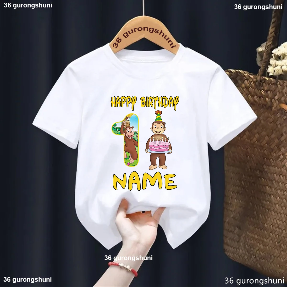 Curious George Cute Monkey Print Cartoon Boys Clothes 1 2 3 4 5 6 7 8 9 Years Birthday Number Kids T Shirt Baby Girls T-Shirts