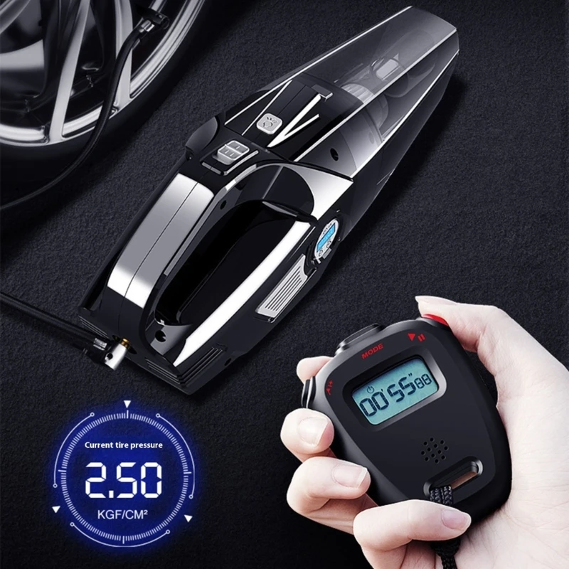Vacuum Cleaner Tire Inflator 12V with Digital Tire Pressure Gauge Flashlight X37F