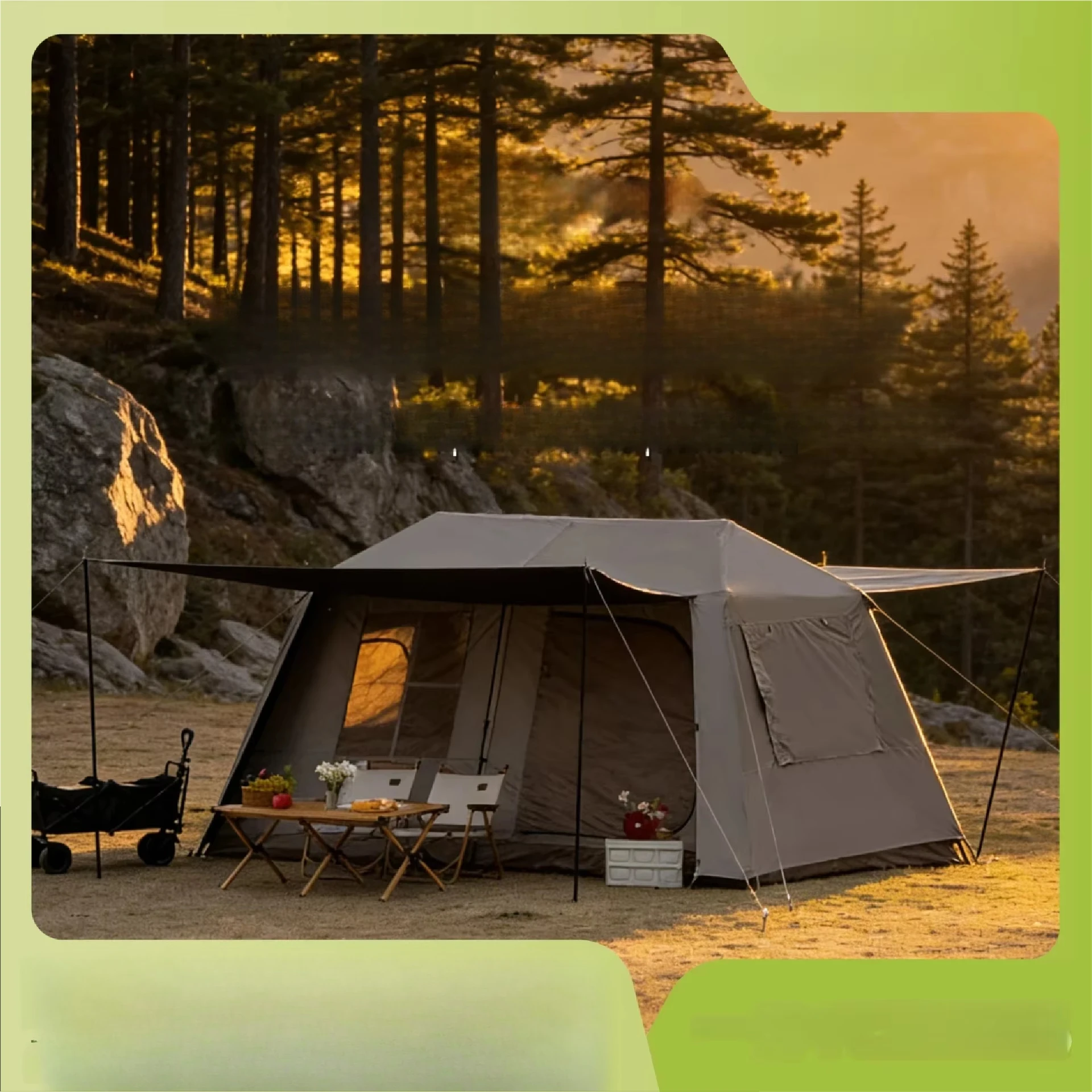 gy- Factory Full Blackout Silver-Coated Oxford Fabric Roof Ridge Four-Season One Bedroom Automatic Camping Tent 6-12 Persons*