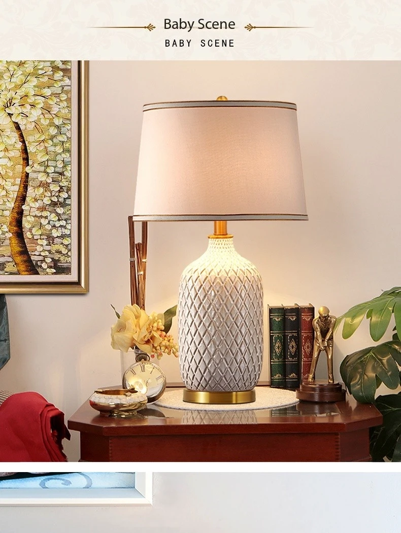 Hotel Home Decoration Bedside White Ceramic Table Lamp Bottle Landscape Table Lamp Copper-based Ceramic Table Lamp
