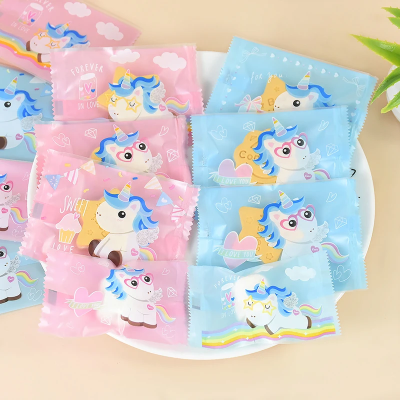 

100pcs Cartoon Hot Seal Bags Unicorn Nougat Sugar Cookie Bag Plastic Candy Biscuit Packaging Bag Wedding Birthday Party Supplies