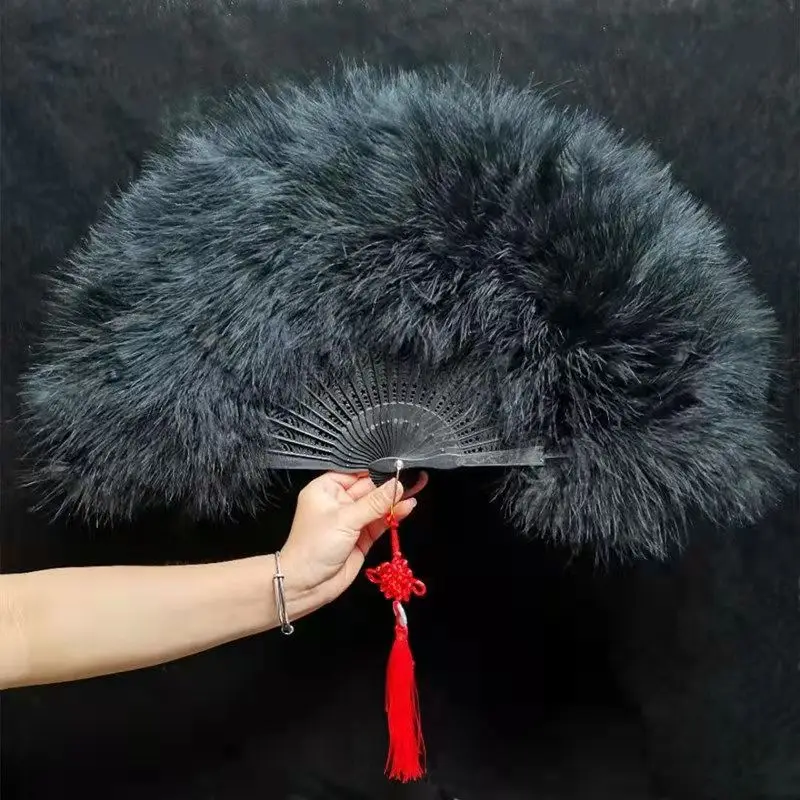Full Velvet Thickened Feather Fan, Adult Cheongsam Runway Performance, Dance Folding Fan, Square Dance Feather Fan 50X30