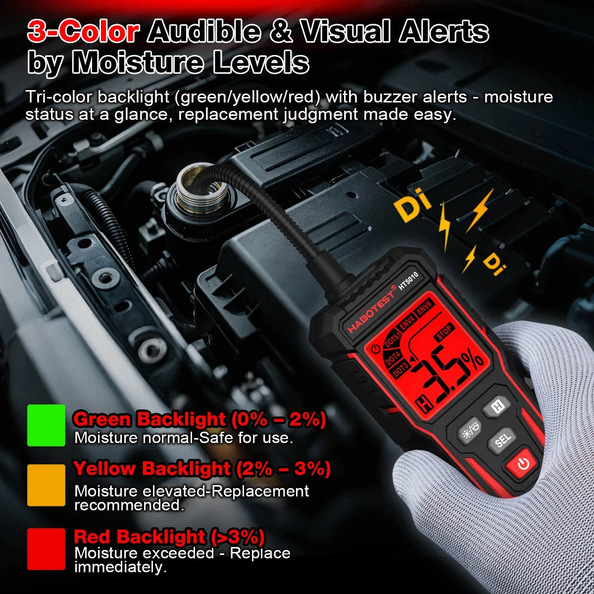 HABOTEST HT5010 Car Brake Fluid Tester Automotive Brake Oil Moisture Detector for DOT3 DOT4 DOT5.1 ENV4 ENV6 for Auto Repair