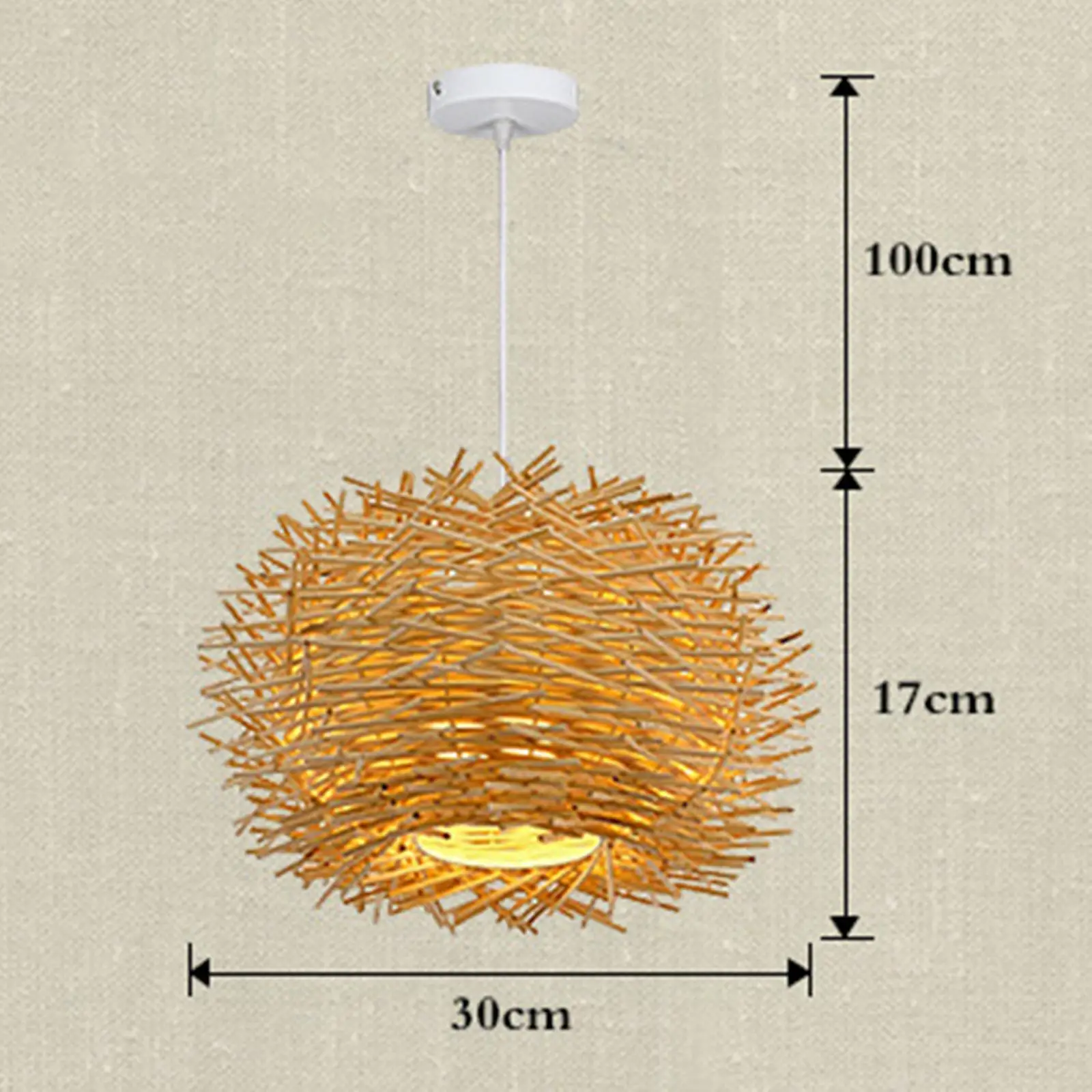 Handcrafted Bird Nest Rattan Pendant Lamp with Chain Ceiling Hanging Lampshade for Kitchen Island Dining Area