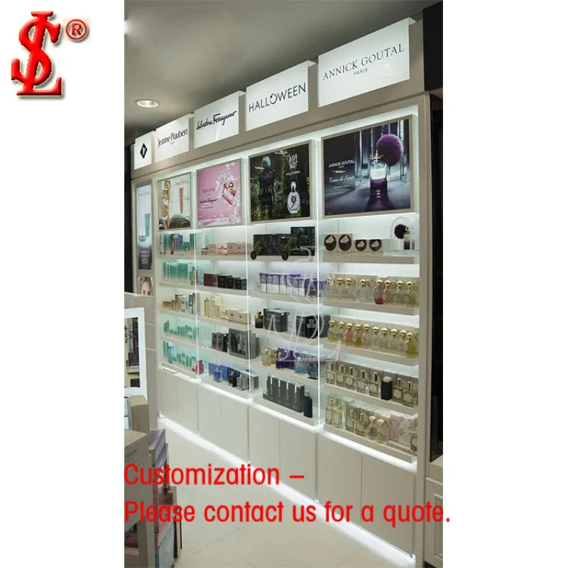 custom.Luxury Perfume Shop Fittings Display Showcase Racks With Modern Designed Display Cabinet Counter