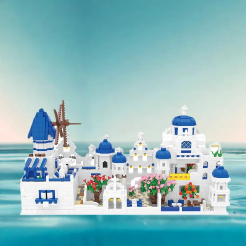 

World Famous Scenic Spot Building Bricks Aegean Sea Micro Diamond Block Greece Santorini Model Nanobricks Educational Toys