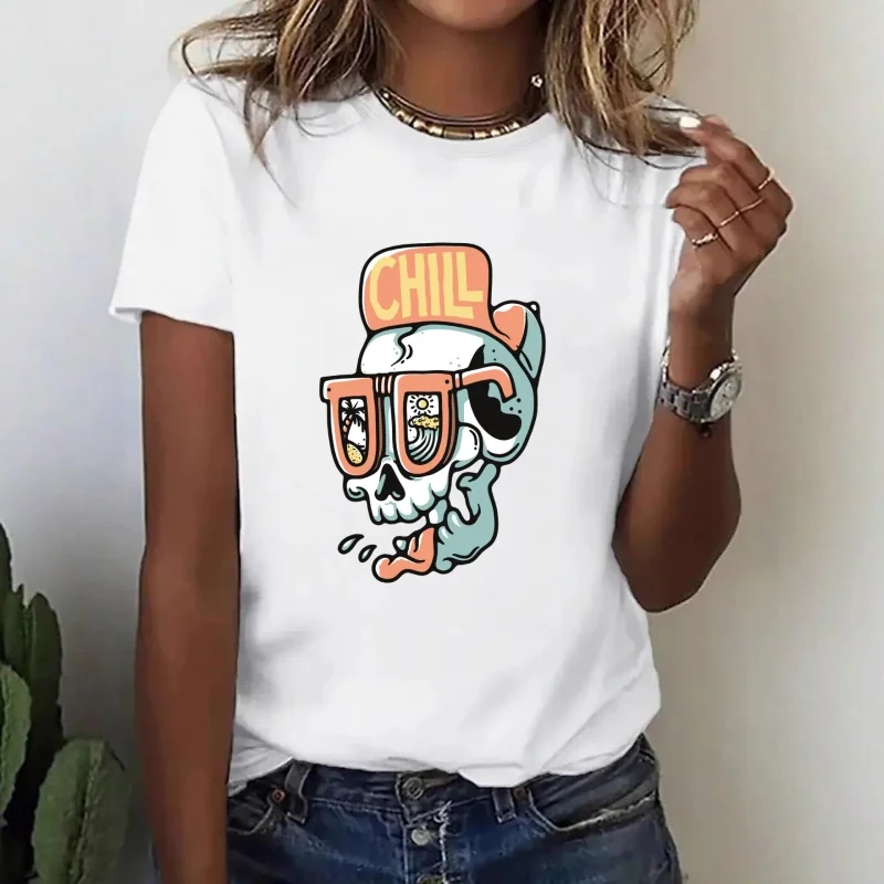 Trendy Skull CHILL Heat Transfer White Ink Iron - on Patch, Fun Sunglasses Coconut Tree Wave Pattern, Suitable for T - shirts, view 3