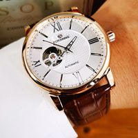 Forsining Fashion Skeleton Mechanical Watch for Men White Dial Leather Belt Business Automatic Mens Watches Top Brand Luxury New