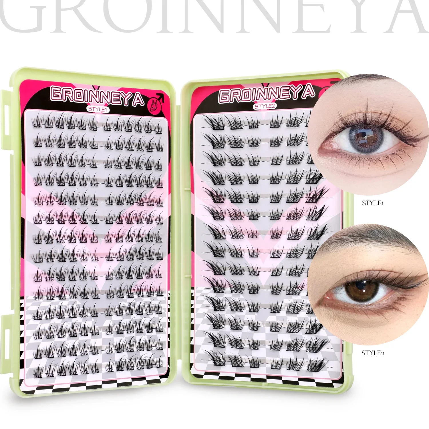 GROINNEYA Eyelashes Clusters 320 pcs Natural Eyelash extension Cluster Lashes Volume Mixed Tray Lashes Cluster Natural Lashes