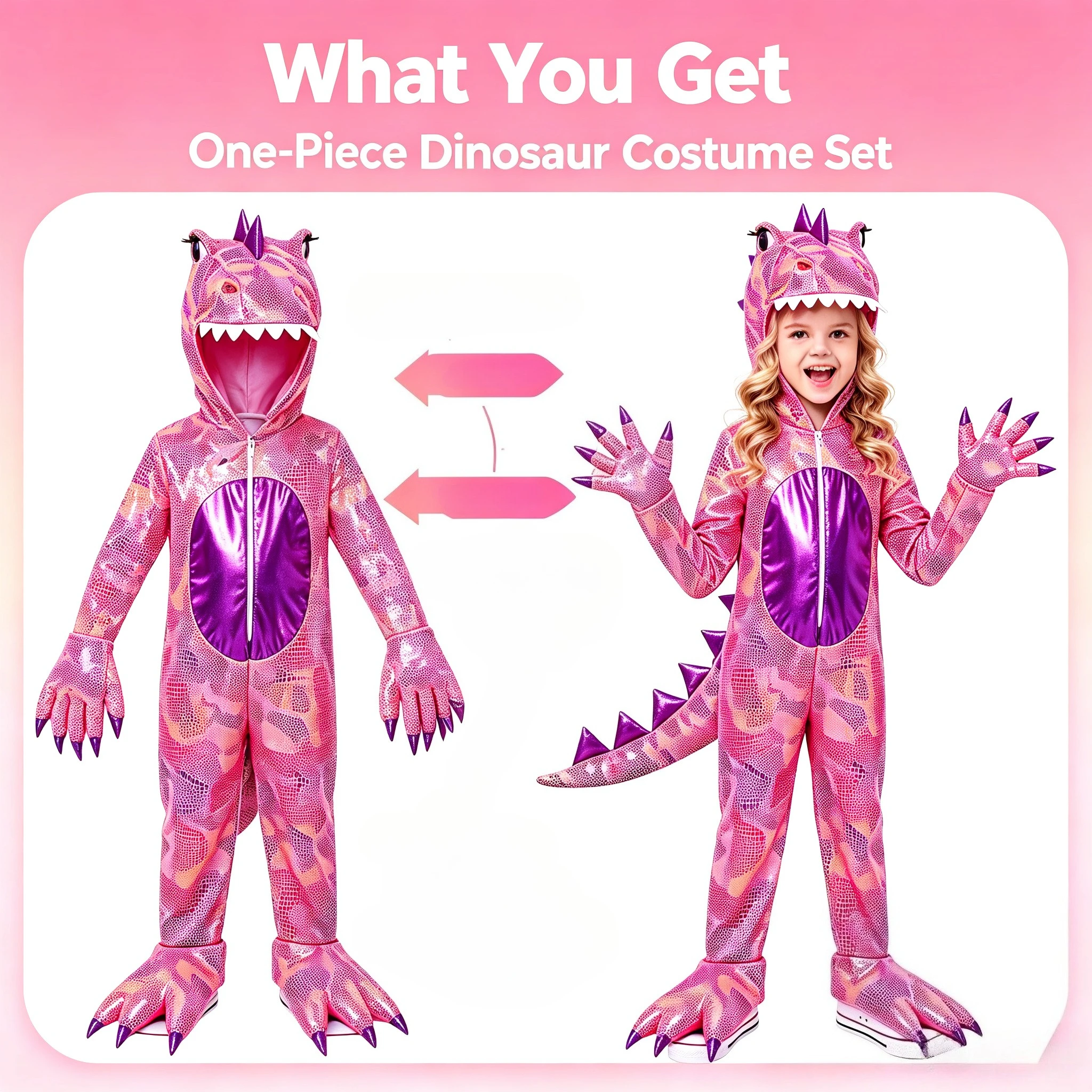 1 Set Kids T‑Rex Cosplay Jumpsuit, Dinosaur Themed Outfit for Halloween Party, Stage Show, Fancy Dress & Holiday Gift