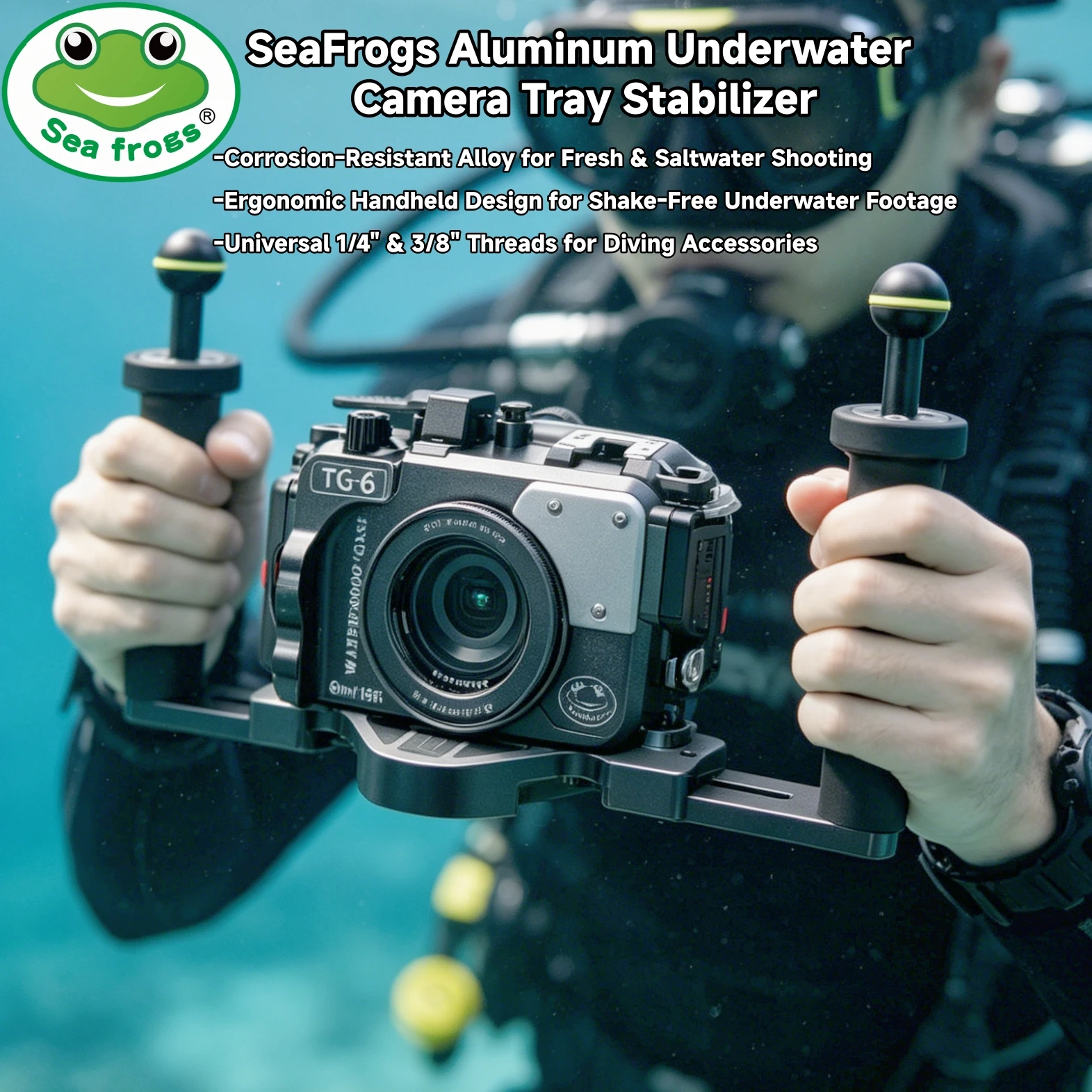 Aluminiumlegierung Tauchgriff-Halterung Dual-Handgriff mit Kugeladapter Video-Stabilisator Tragbarer Balancer-Halter