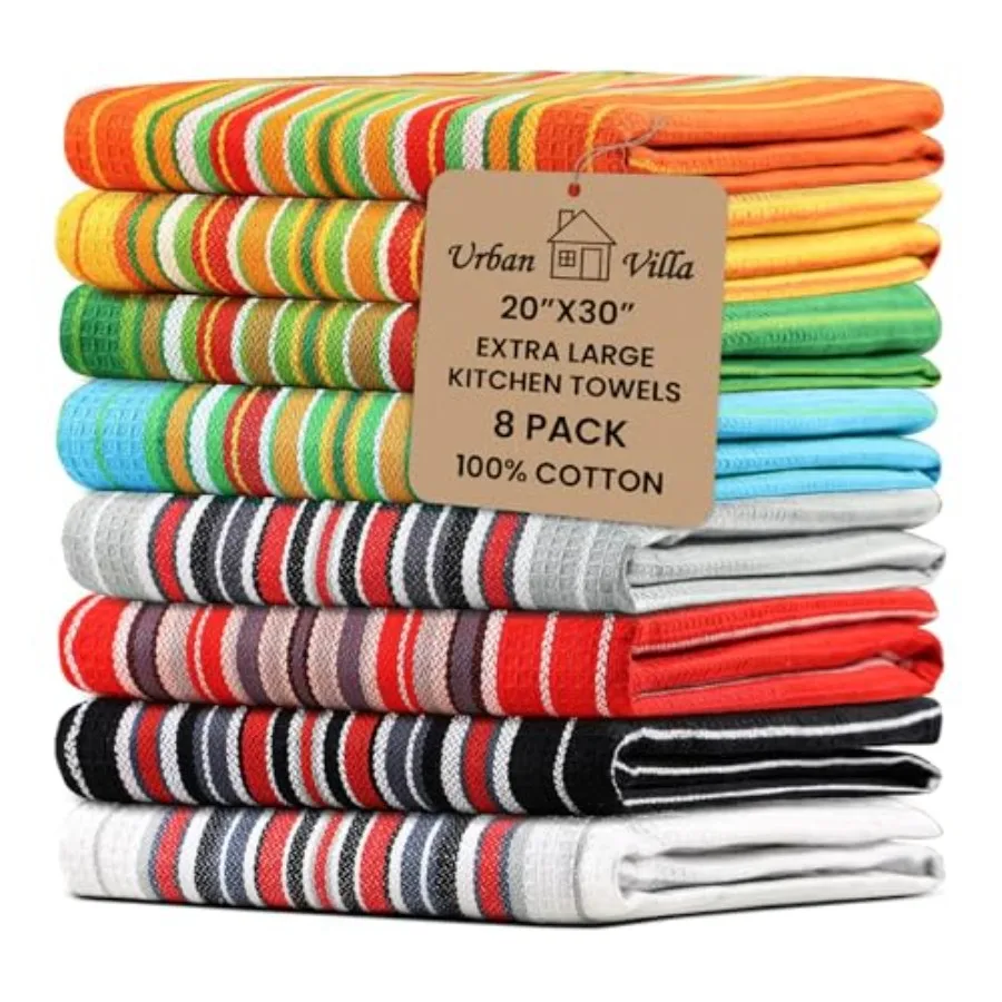 

Kitchen Towels 100% Cotton Dish Towels for Kitchen 20"x30" Dish Cloths Highly Absorbent Kitchen Linen with Hanging Loop Perfect