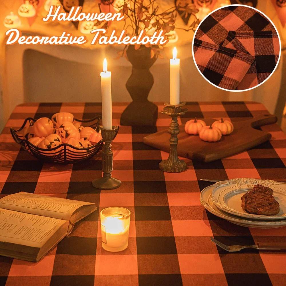 

1PC Orange and Black Checkered Halloween Festive Dining Table Decoration Tablecloth Rectangle Tablecloth Dining Room Decorations