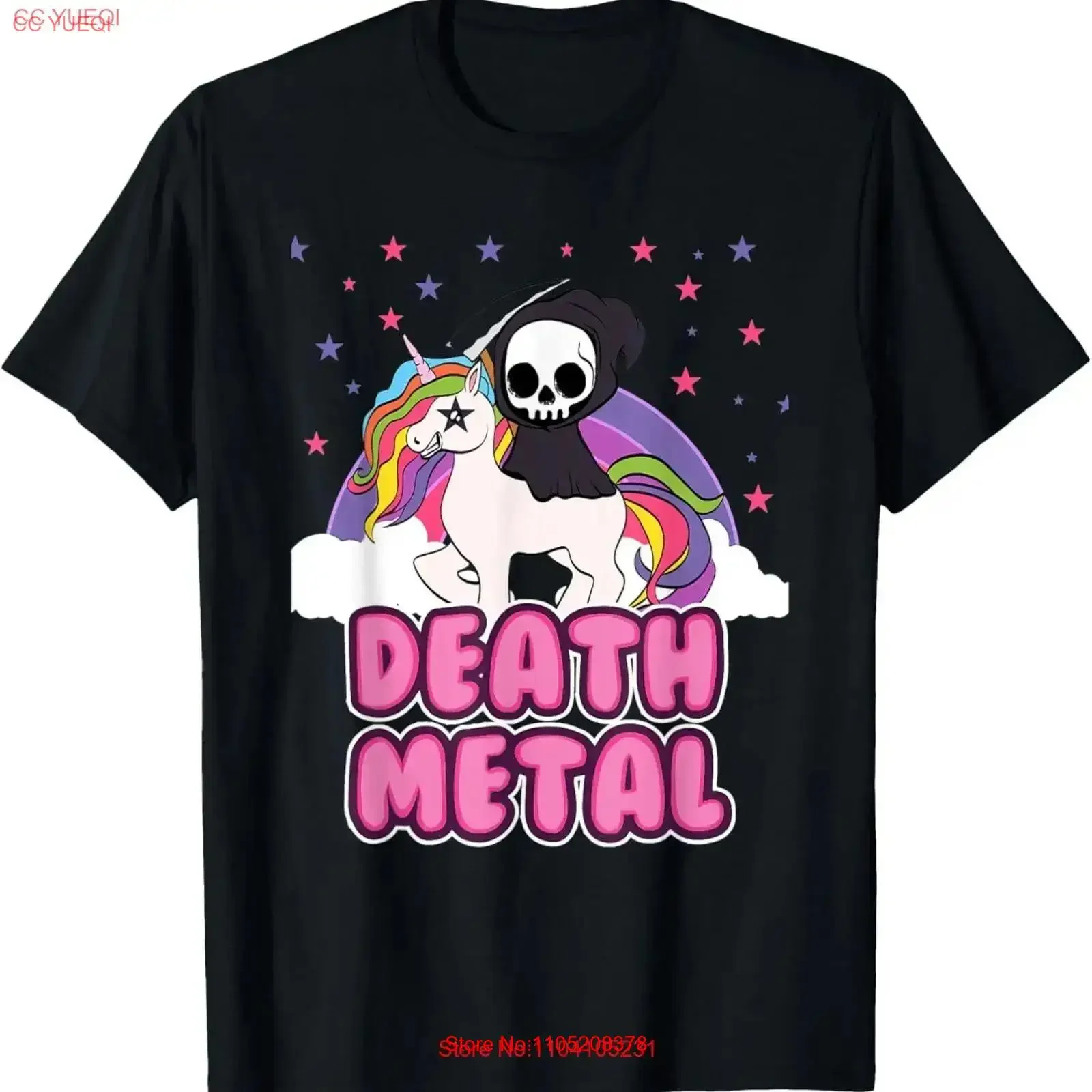 Death Metal Unicorn Grim Reaper Rainbow Heavy T Shirt  vintage Washed streetwear Versatile Casual homme Stretched Slightly Soft