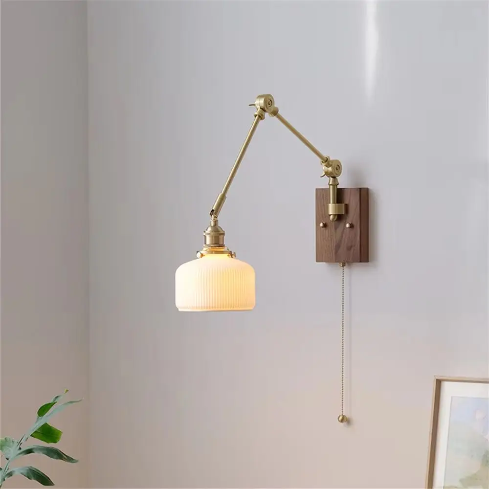 Adjustable Rotary Wall Light Ceramic Copper with Switch Long Swing Arm Sconce Bedroom Bedside Home Decoration Lighting Fixture