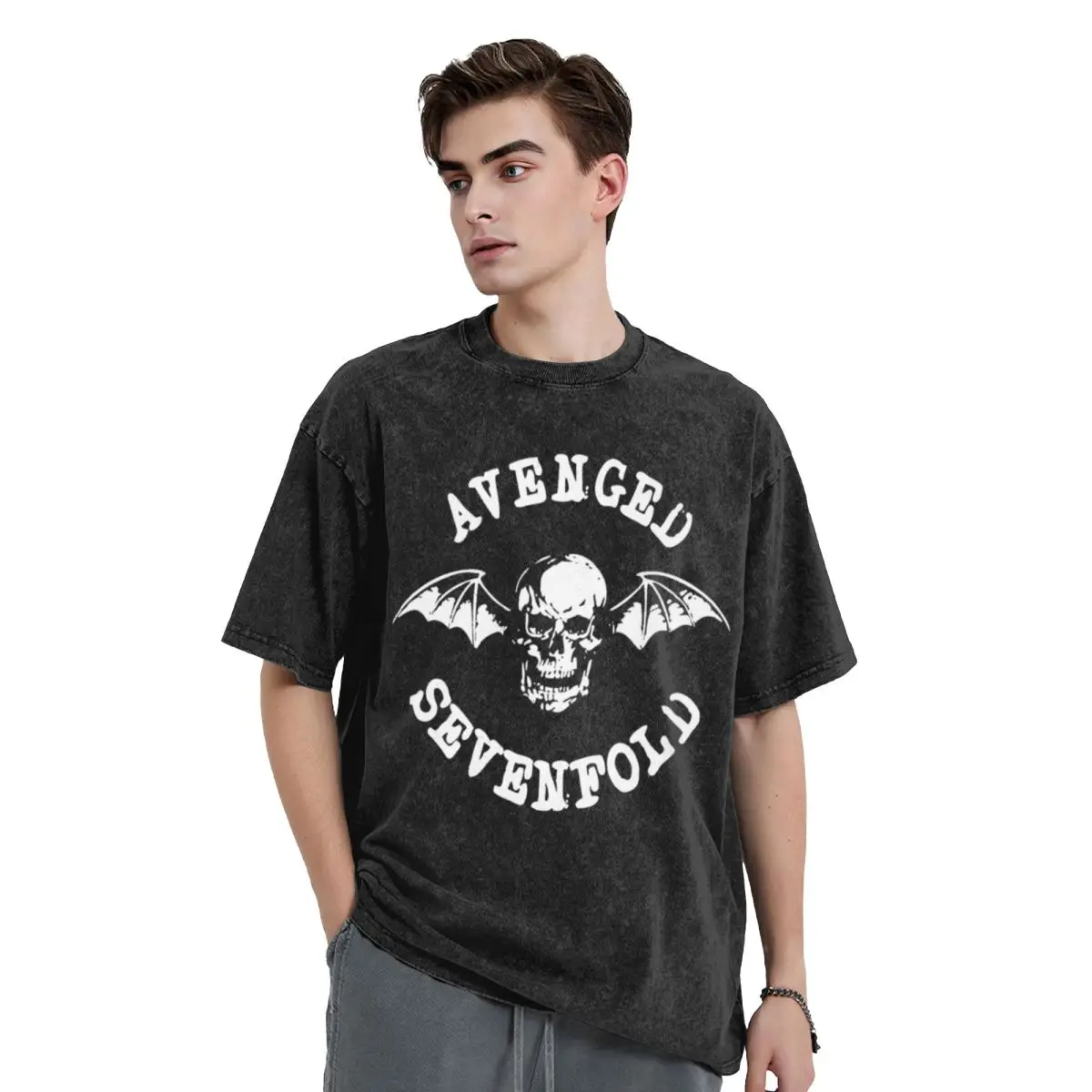 The Bat Skull Avenged Sevenfold Washed T Shirt Streetwear T-Shirt A7X Diverse Tee Shirt Men Women 100% Cotton Harajuku Printed