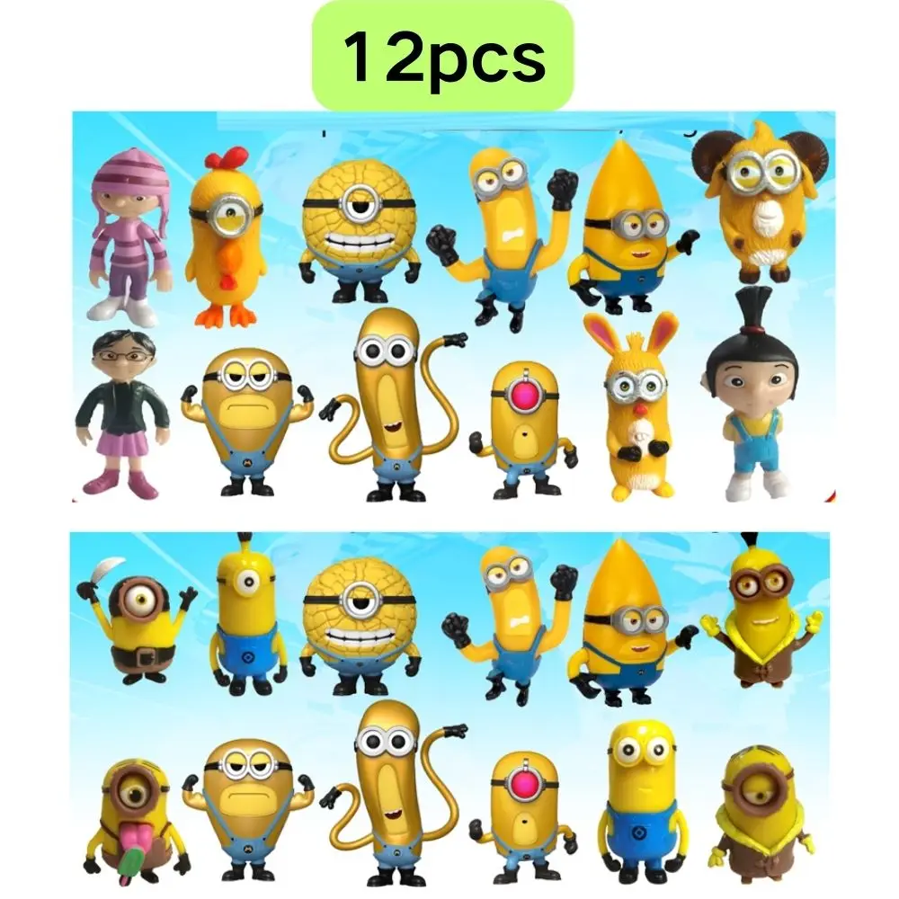 12Pcs/Set kawai Miniones Figurines Toys 3D Eye Despicable Miniones Action Figures Classic Toys Xmas Gifts for Children ﻿