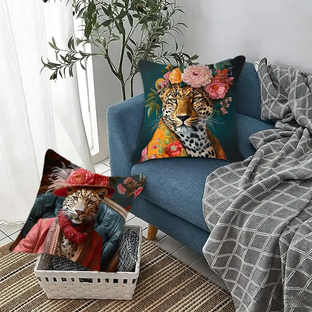 Fierce Elegant E-European Fashion Leopard Cushion Cover Fluffy velvet Nordic style plush Living room sofa decorative