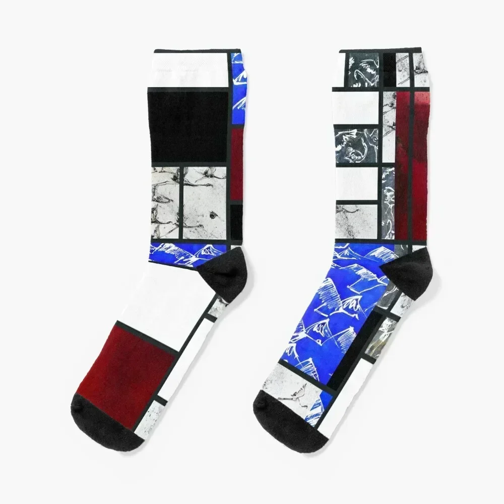 

Mondrian mania Socks Run Antiskid soccer hiking Thermal man winter Designer Man Socks Women's