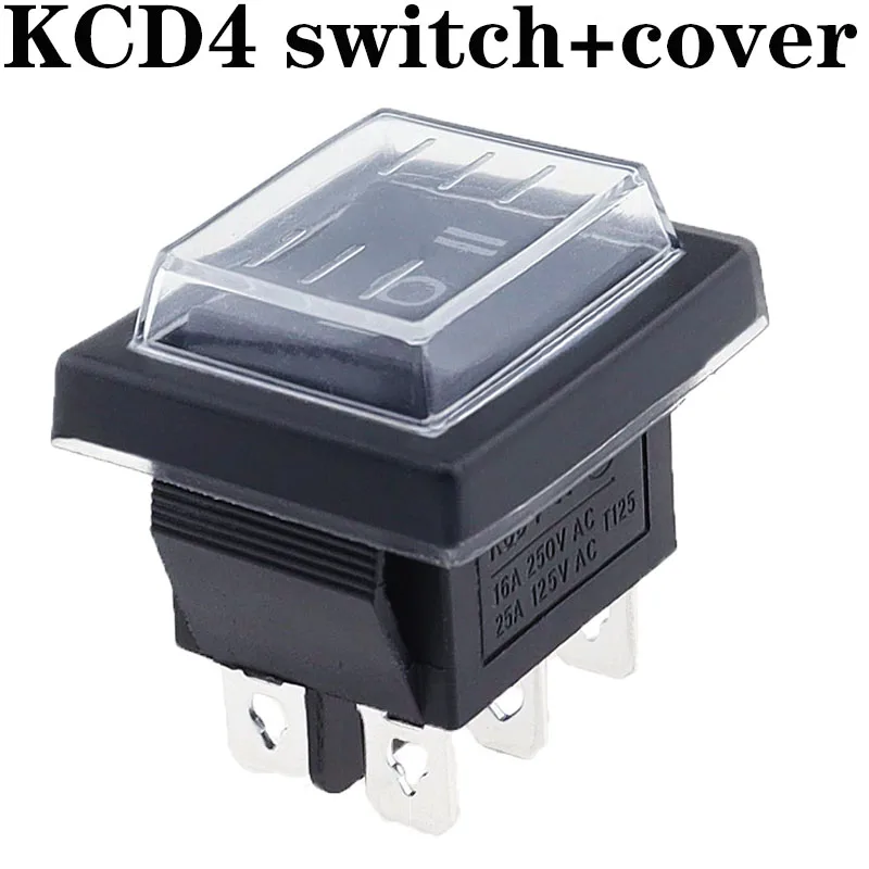 1PCS KCD4 25X31mm Black Rocker Switch 6 Pin 3 Position ON-OFF-ON Double Reset/Latch Switch 16A 250V 20A 25A 125VAC