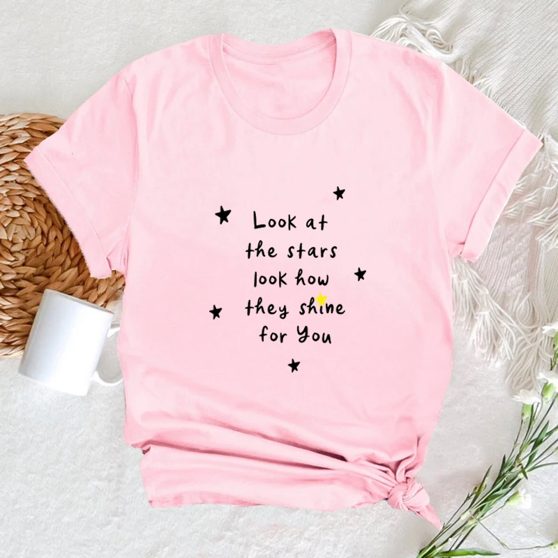Yellow Look At The Star fashion Song T Shirt Women Rock Music of The Spheres 2022 World Tour Tshirt Streetwear Tees