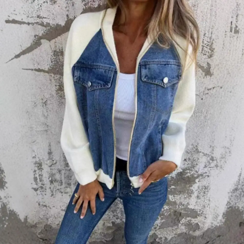 2026 Spring Women Jacket Colorblock Zipper Closure Long Sleeves Hooded Fake Chest Pocket Decor Lady Daily Wear Jacket