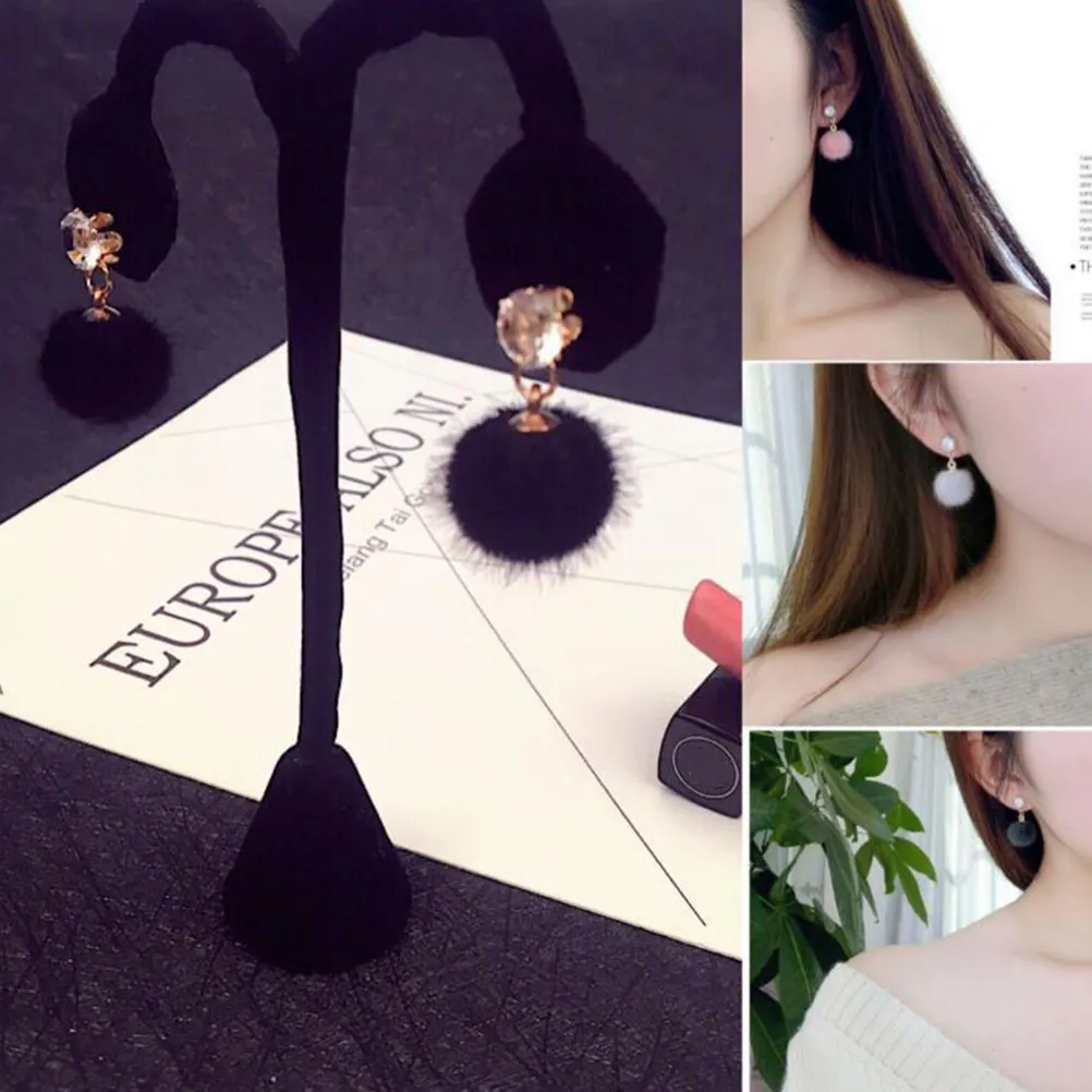 5Pairs Hairball Earrings Soft Pom Pom Balls Lightweight Drop Earrings Women Jewelry Gift Studs Assorted Colors Casual Party