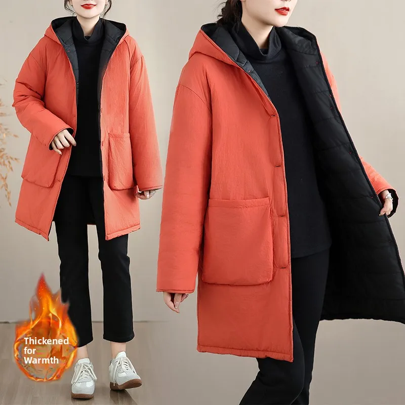 

Thiened Cotton Jaet Coat Medium Length Warm Winter New Sle Korean Large Size Women's Faionable Cotton Clothes Outerwear