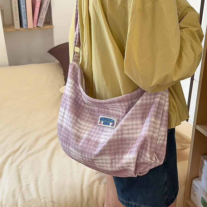 

New Trendy Versatile Women's Corduroy Striped Single Shoulder Crossbody Bag Simple Casual Commuting Storage Bags