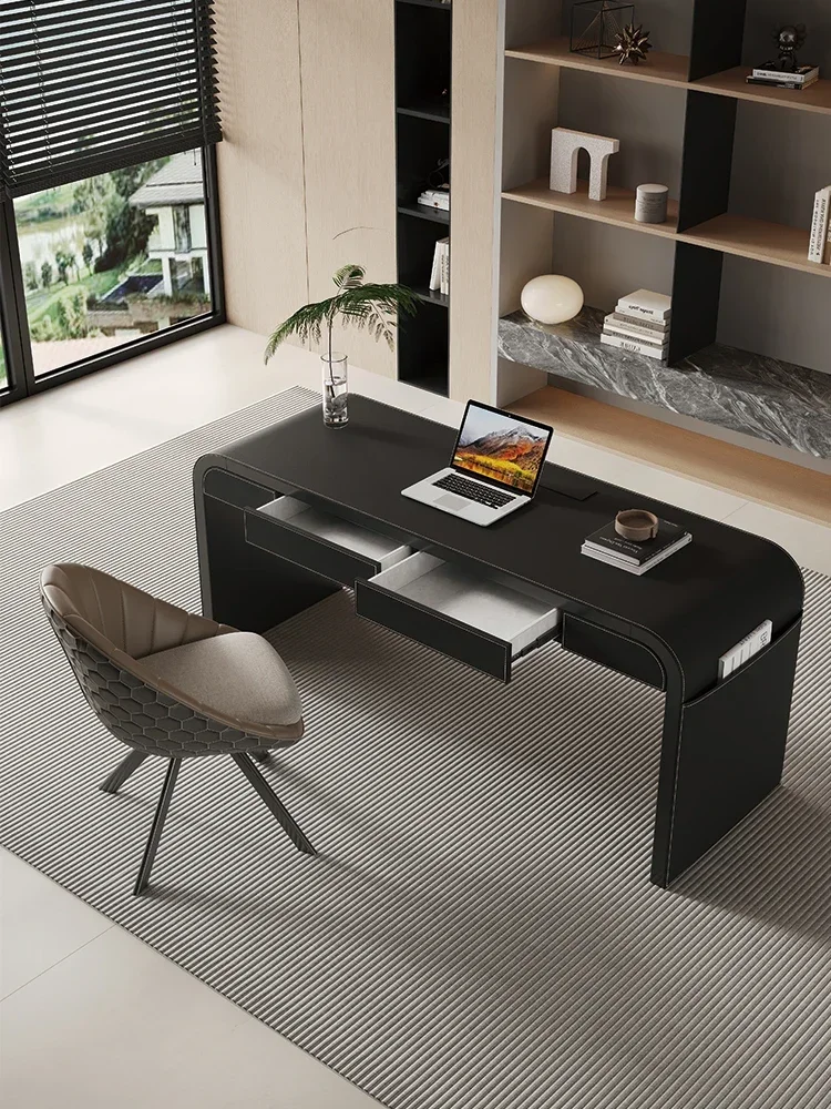 

Italian Minimalist Desk Saddle Leather High-Grade Living Room Writing Desk Study Desk