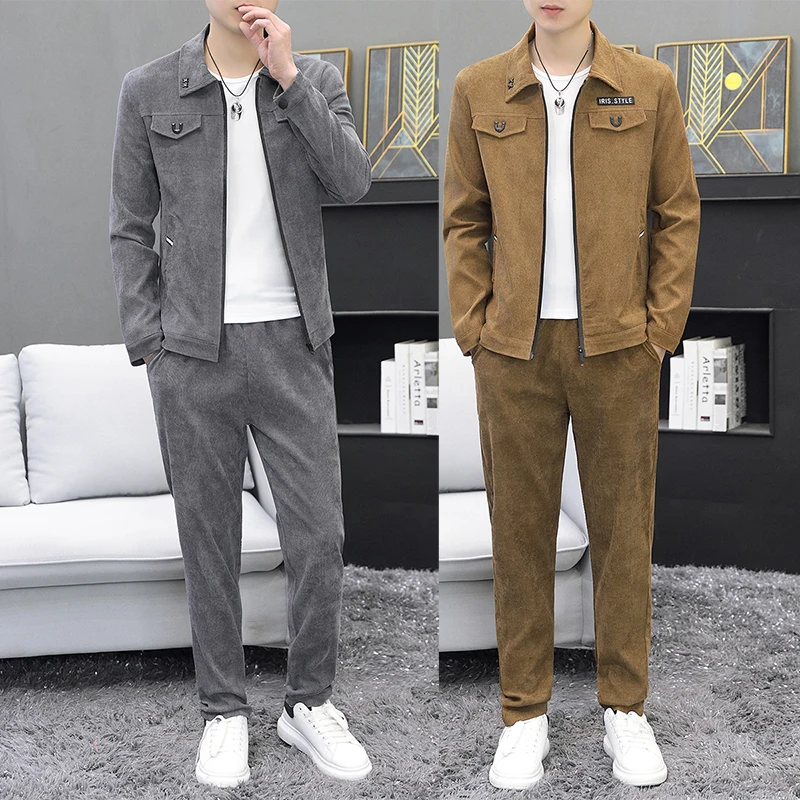 Men Corduroy Sets 2022 Autumn New Two Piece Long Trousers and Jakcet Clothing Casual Track Suit Male Big Pockets Sweatsuits