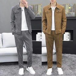 Men Corduroy Sets 2022 Autumn New Two Piece Long Trousers and Jakcet Clothing Casual Track Suit Male Big Pockets Sweatsuits