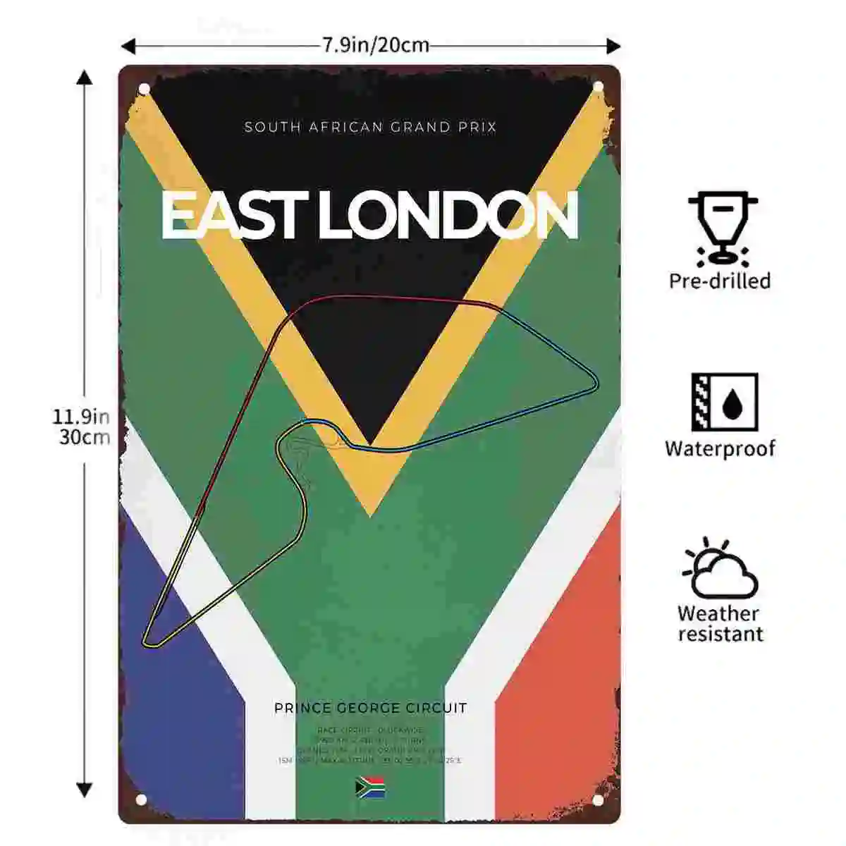 2D FLAT 1pc East London South African Grand Prix Prince George Circuit Vintage Racing Poster Wall Sign for Home Garage Bedroom