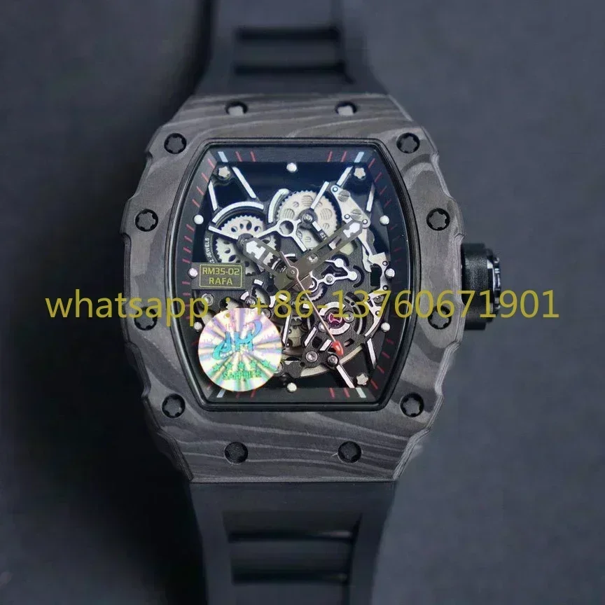 Luxury New Mens Watch Automatic Mechanical Watches Carbon Fiber Red Black Blue Rubber Sport