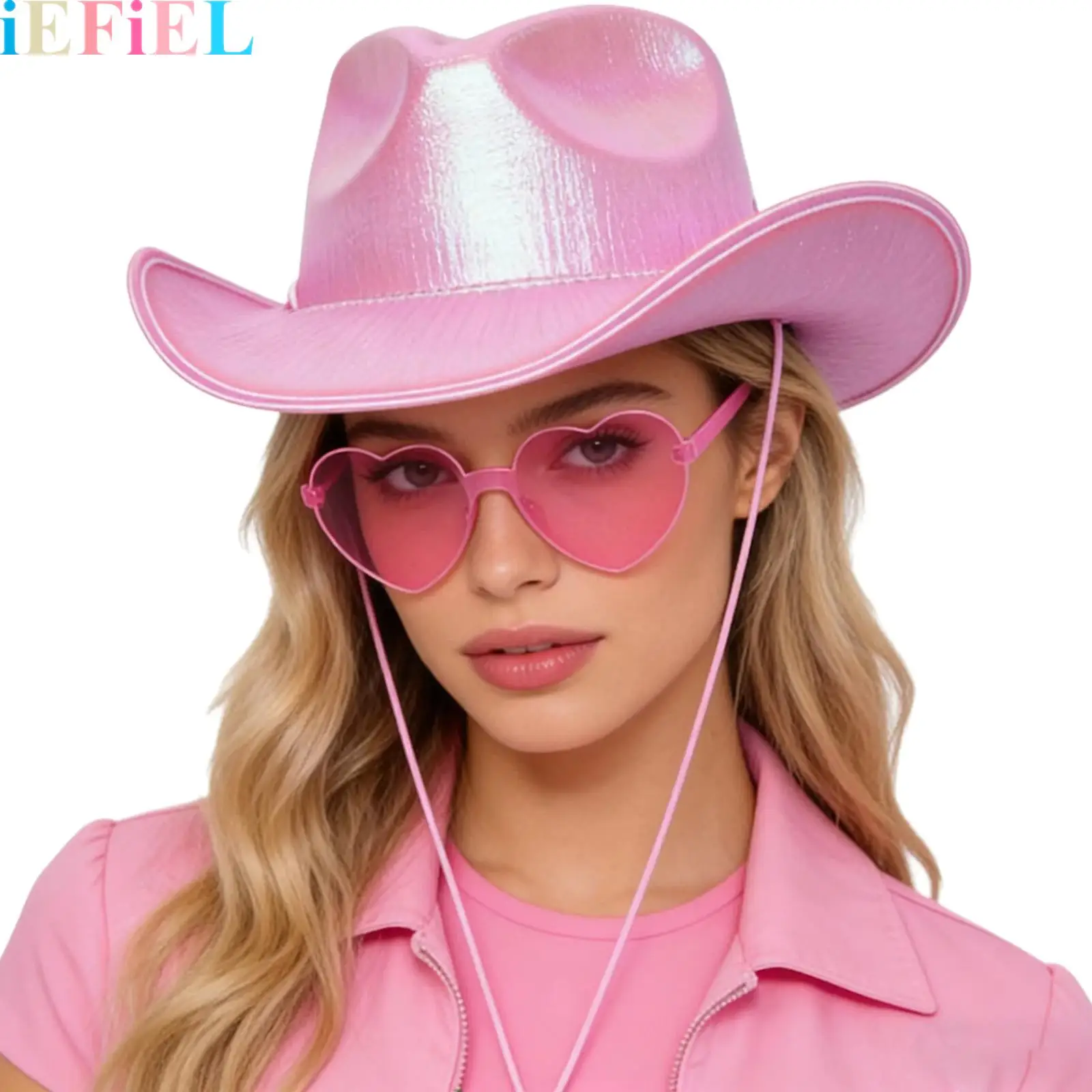 

2Pcs Light-Up Cowgirls Hat with Heart Shaped Glasses Set for Women Irish Cowgirls Hat St Patrick Day Party Dress Up Accessories