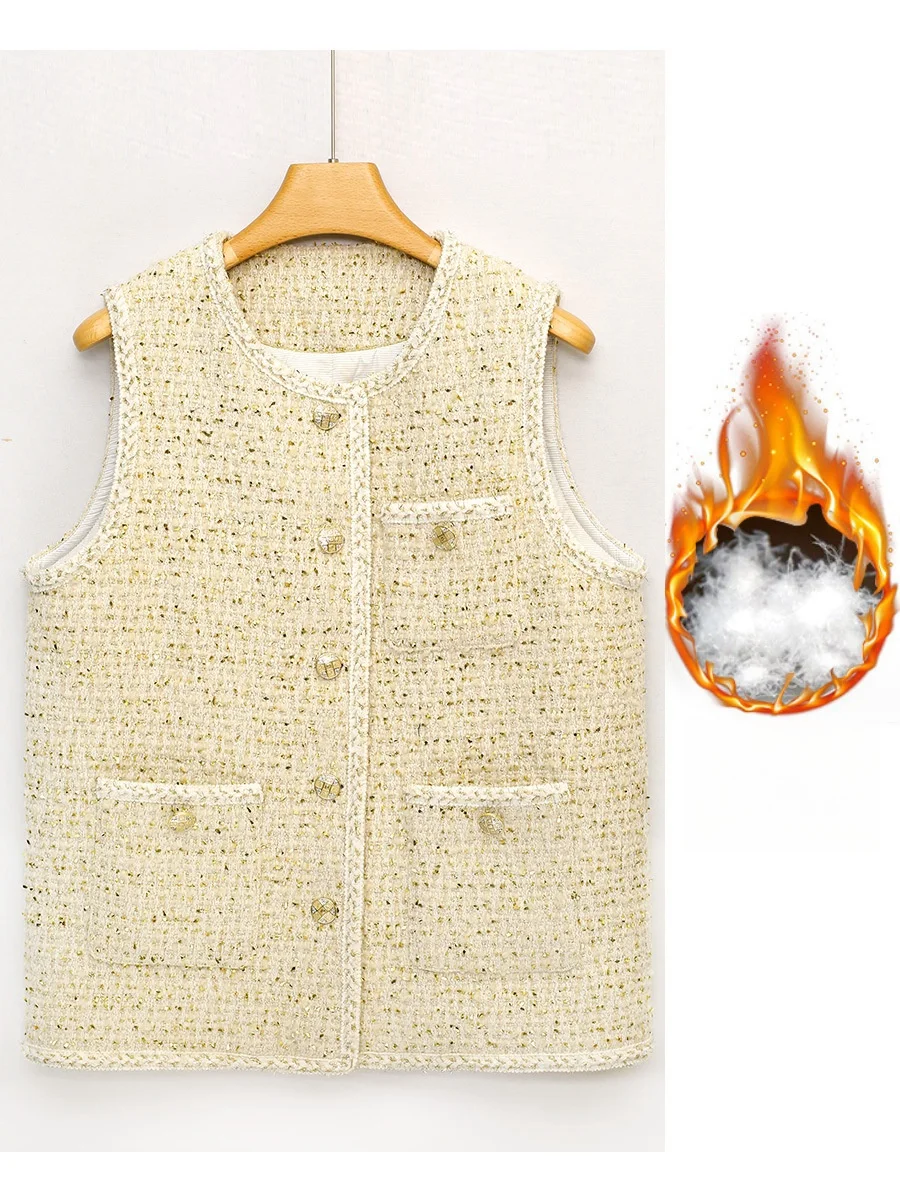 

Autumn Winter Korean Style Fashion Women's High Quality Goose-down Pockets Tweed Waistcoat Vest Tops F331